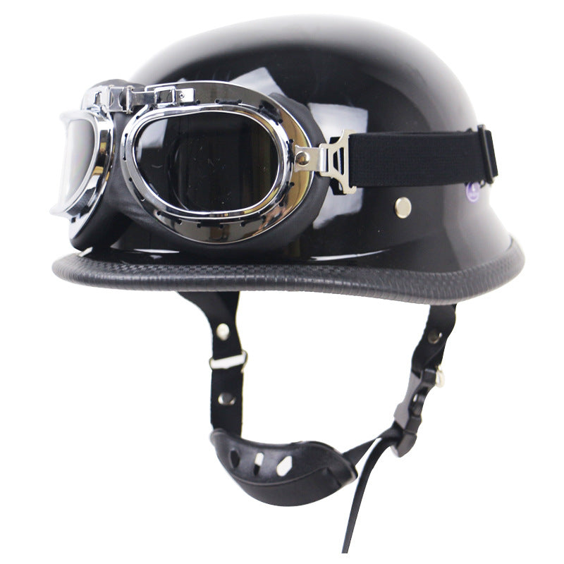 Vintage-Motorradhelm mit schützenden Goggles Karnz