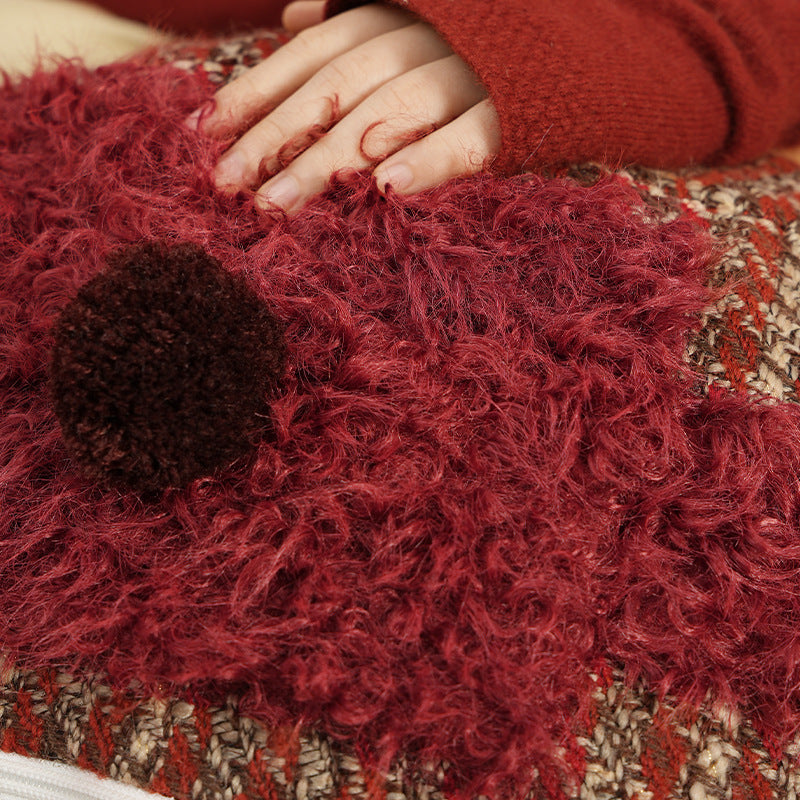 Strukturierte Tweed-Baskenmütze mit Teddy-Band und Pompon-Applikation Karnz