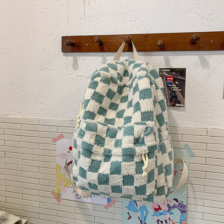 Weiche Plüschkariert Muster Rucksack