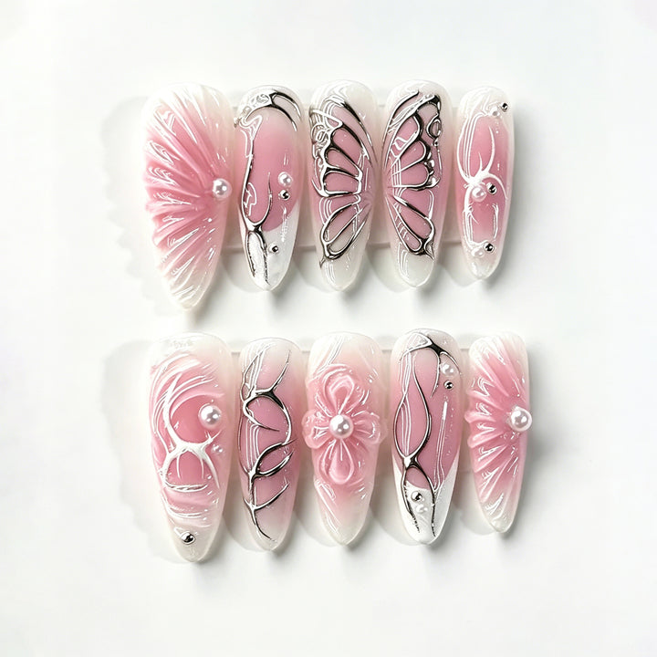 Künstlerisches Floral Press-On Nagelset