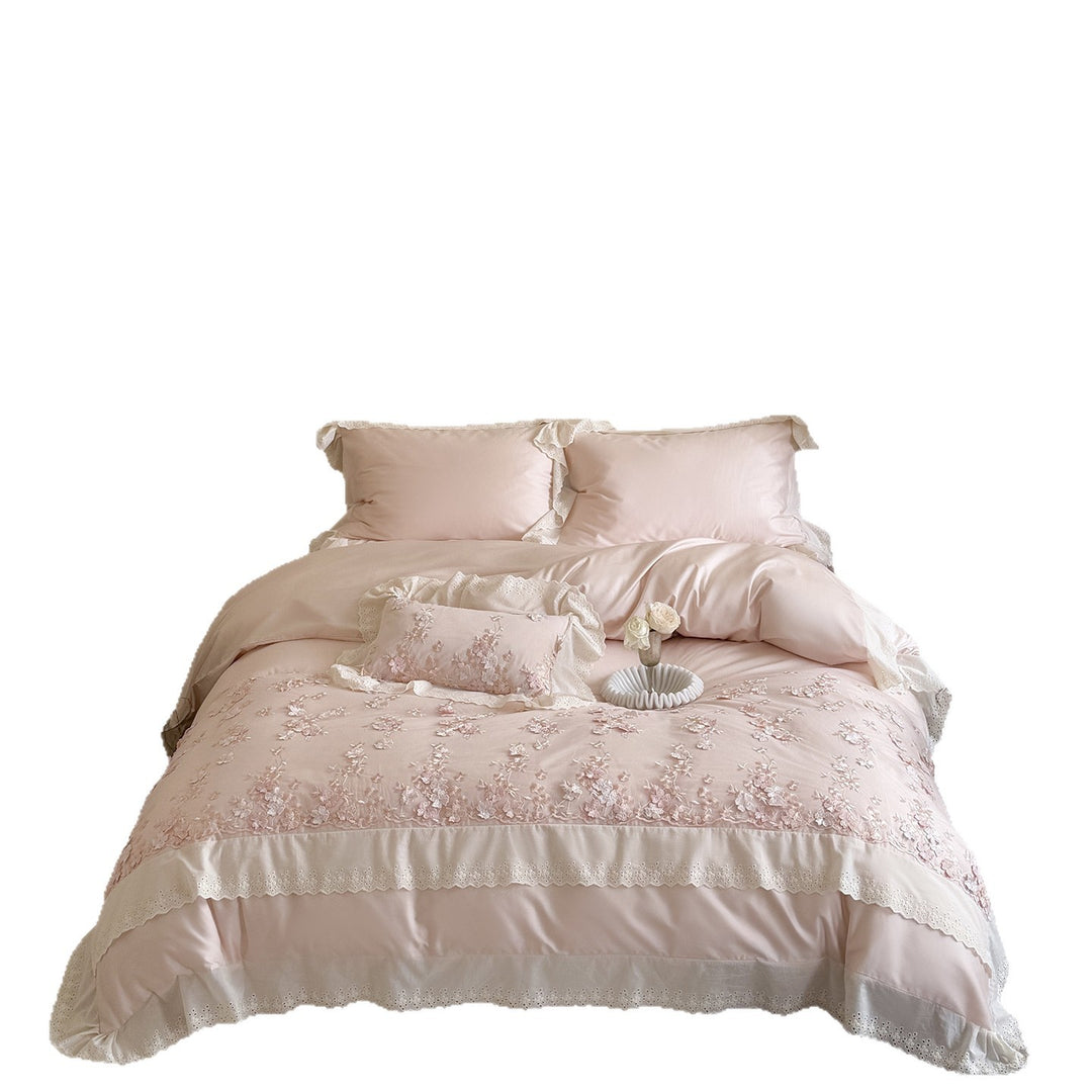 besticktes Luxus-Bettwäsche-Set aus Baumwollsatin mit Spitzenbordüre