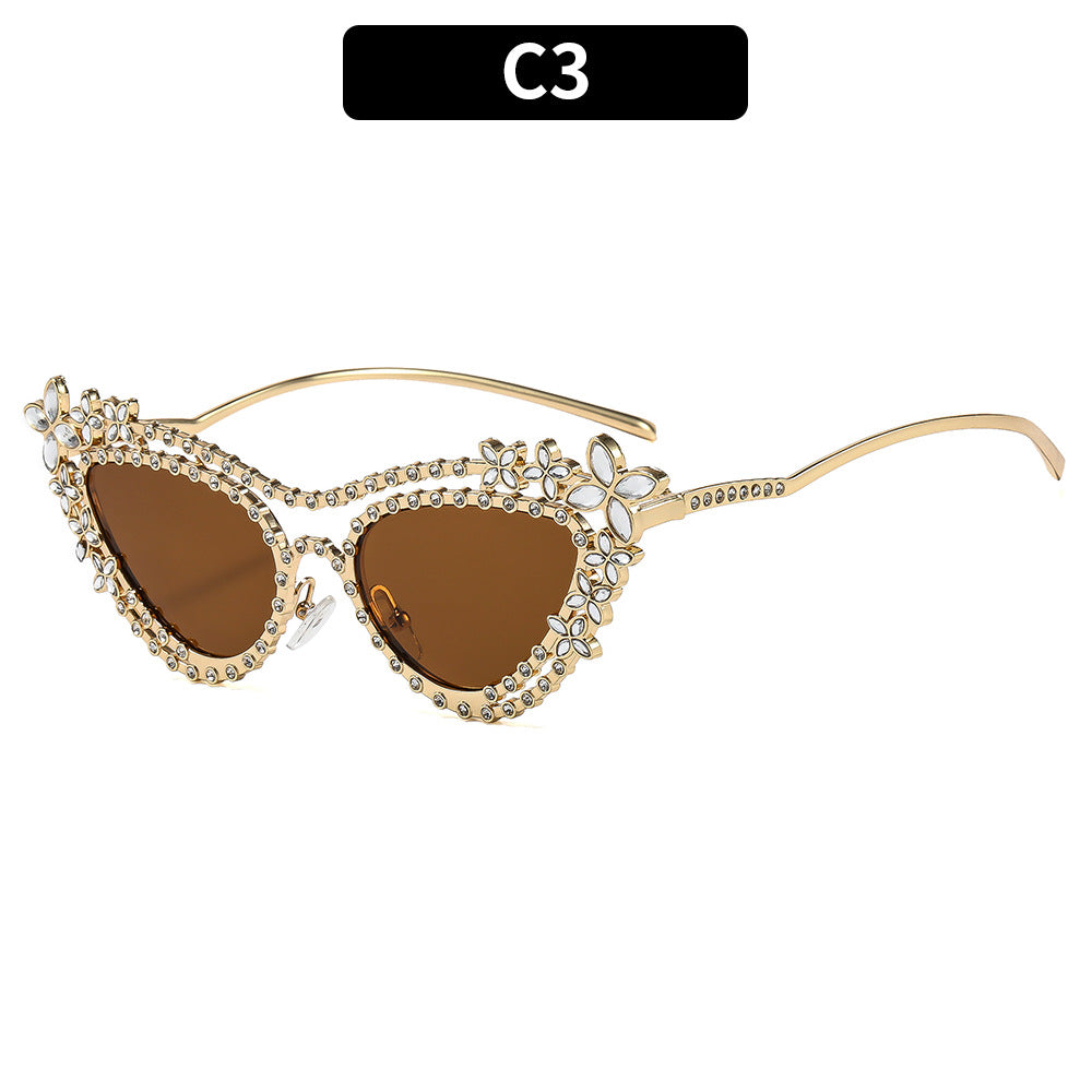 Blumenverzierte Katzenaugen-Sonnenbrille