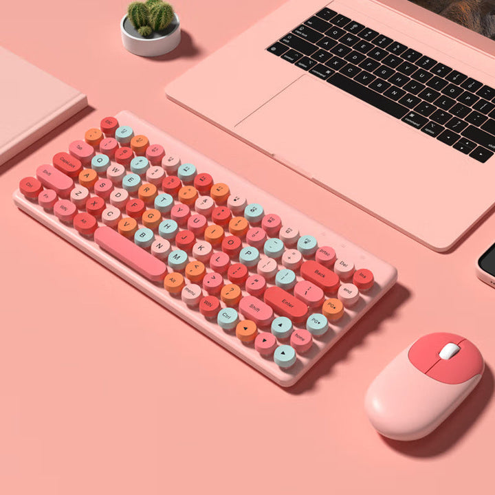 Retro Rundtasten Wireless Tastatur und Maus Set Karnz