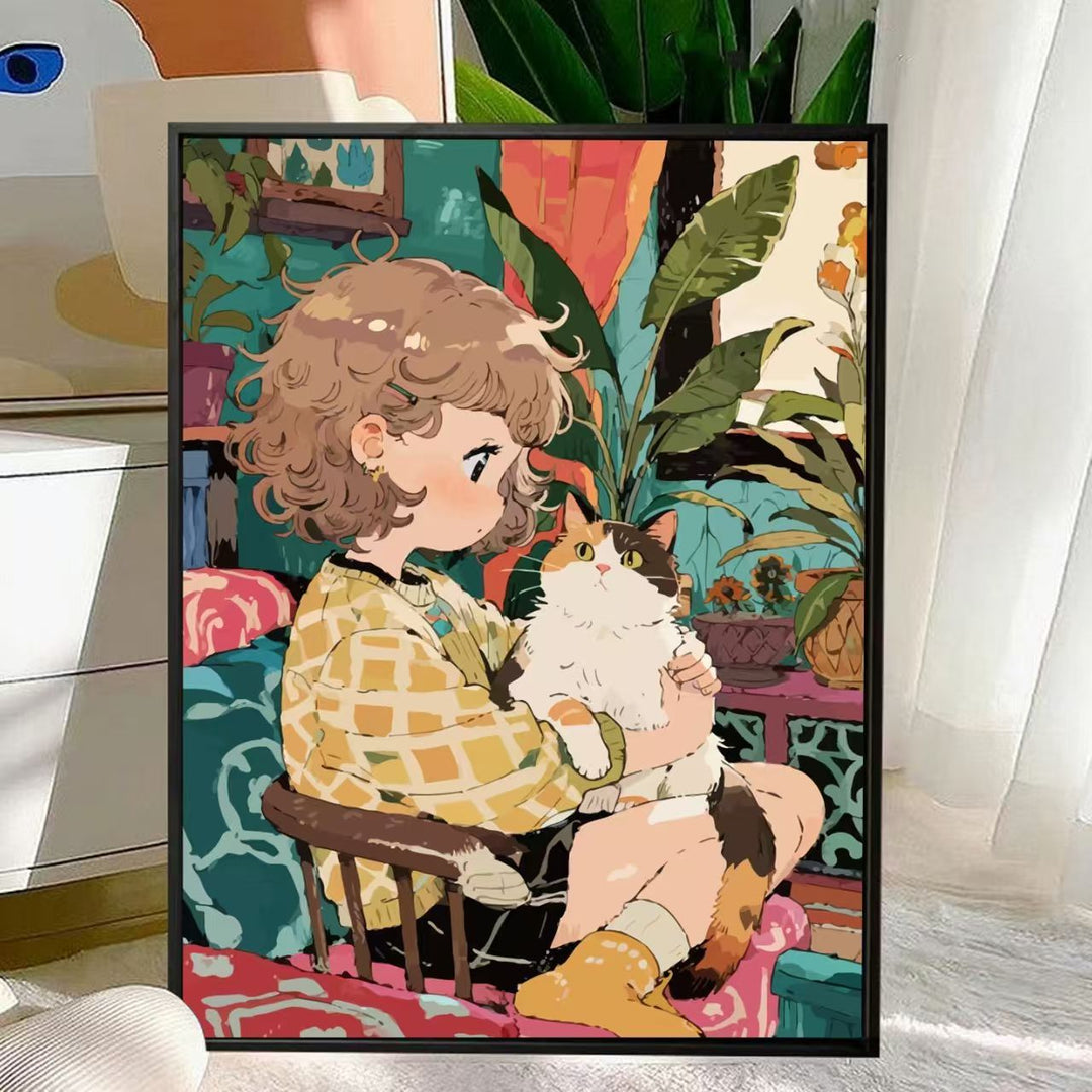 Niedliche Katzen- und Kind-Illustration Wandkunst Karnz