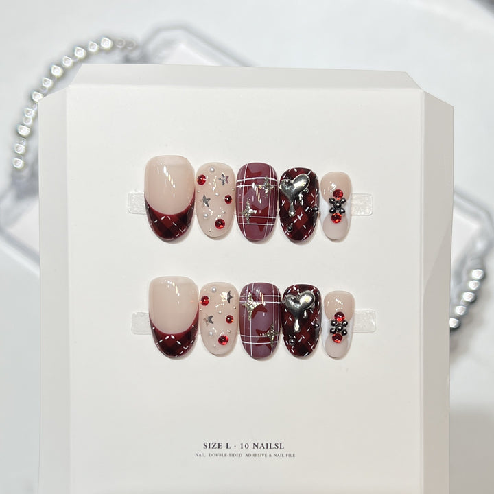 Premium Press-On Nail Art Set mit elegantem Herz- und Blattdesign Karnz