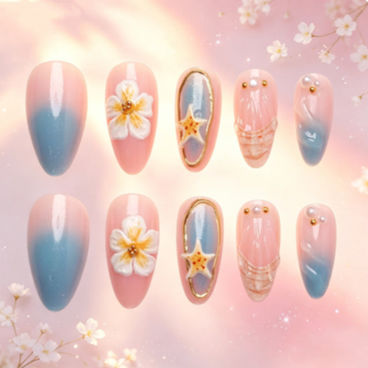 Künstlerisches Nageldesign-Set mit floralen und maritimen Akzenten Karnz