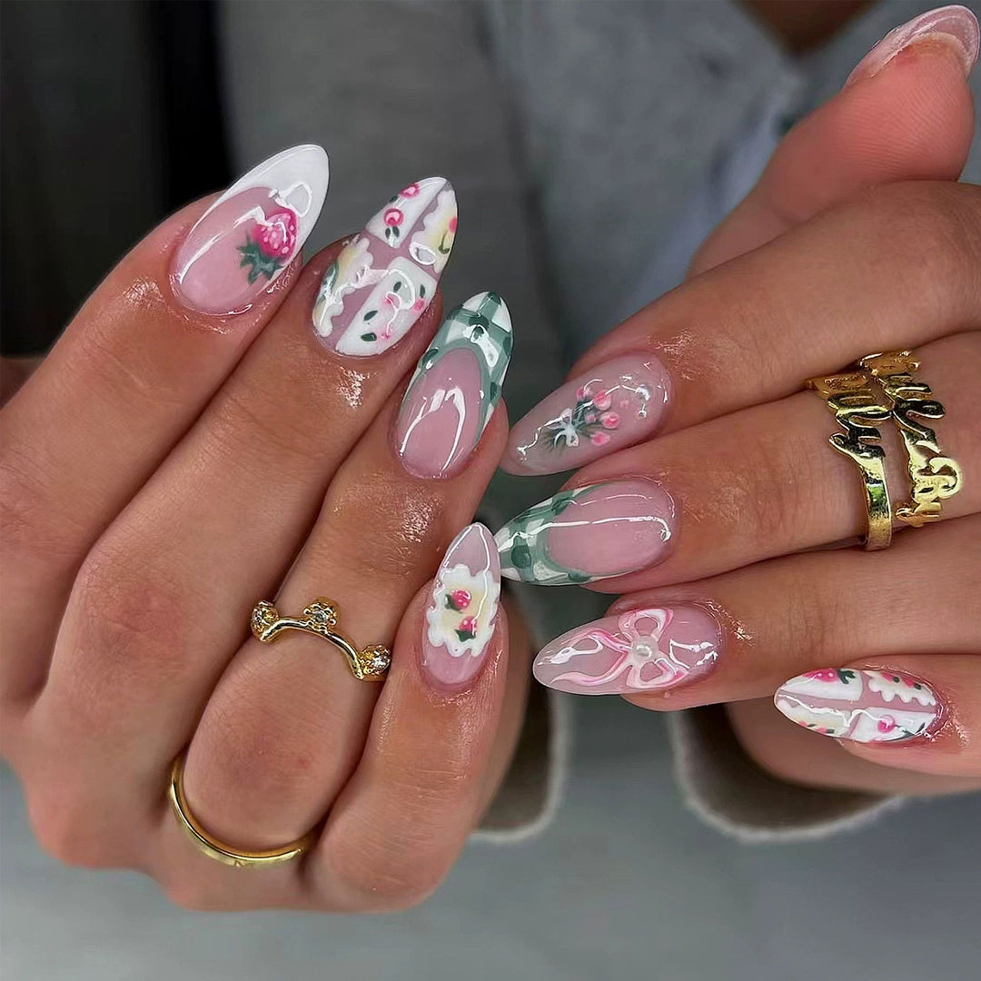 Floral Print Press-On Nail Art Set