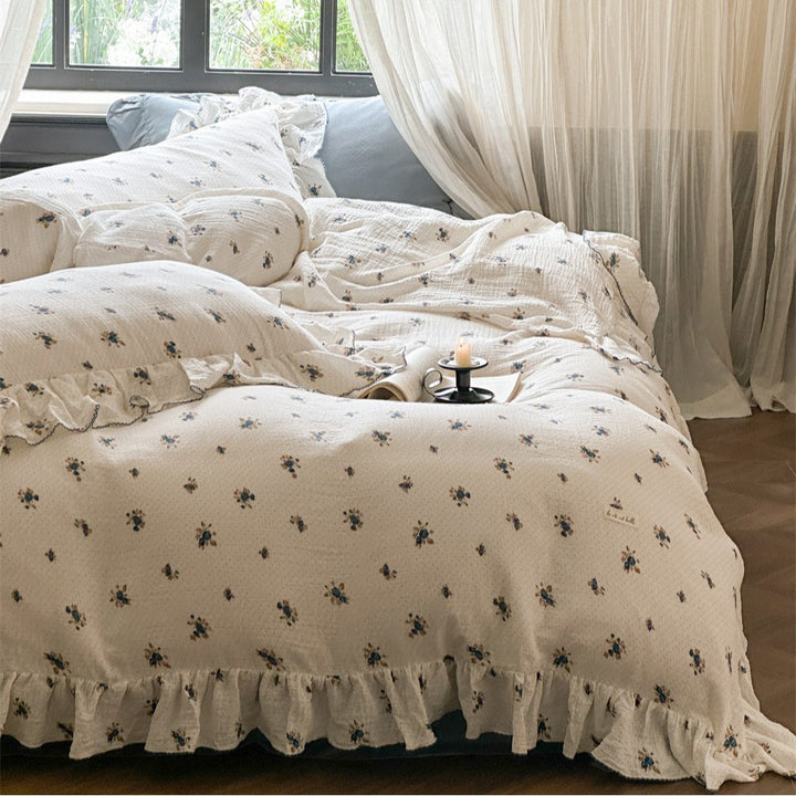 Volant Blumen Baumwolle Musselin Bettbezug Set