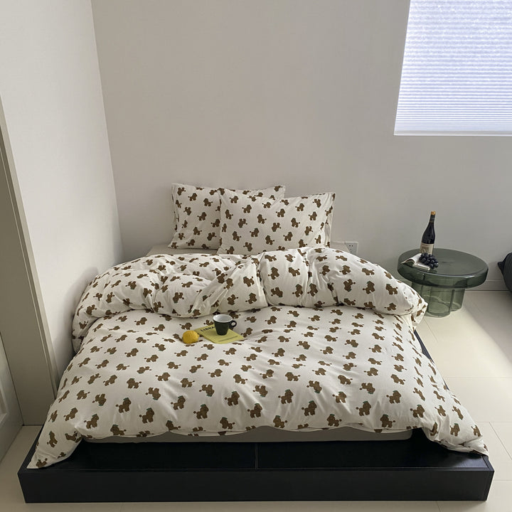 Cartoon Dog Print Baumwoll Bettwäsche Set mit Kissenbezügen