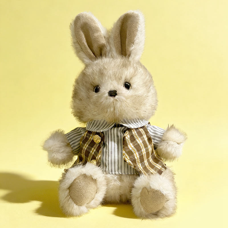 Plüsch Sitzender Hase Comforter Spielzeug mit Ultra-Weichem Kunstfell, Besticktem Gesicht und Strickschal Karnz