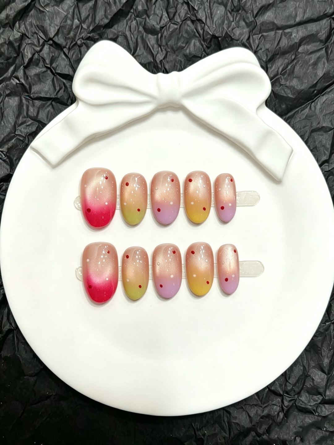 Ombre-Gradient-Press-On-Nagelset mit Glitzerakzenten