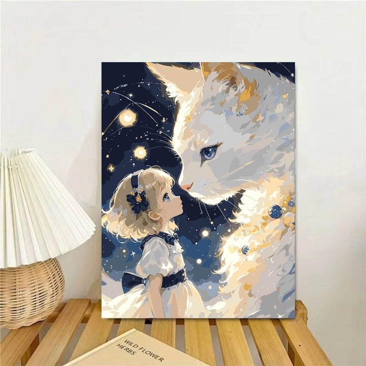 Verspielte Fantasie Katze und Mädchen Wandkunst Karnz