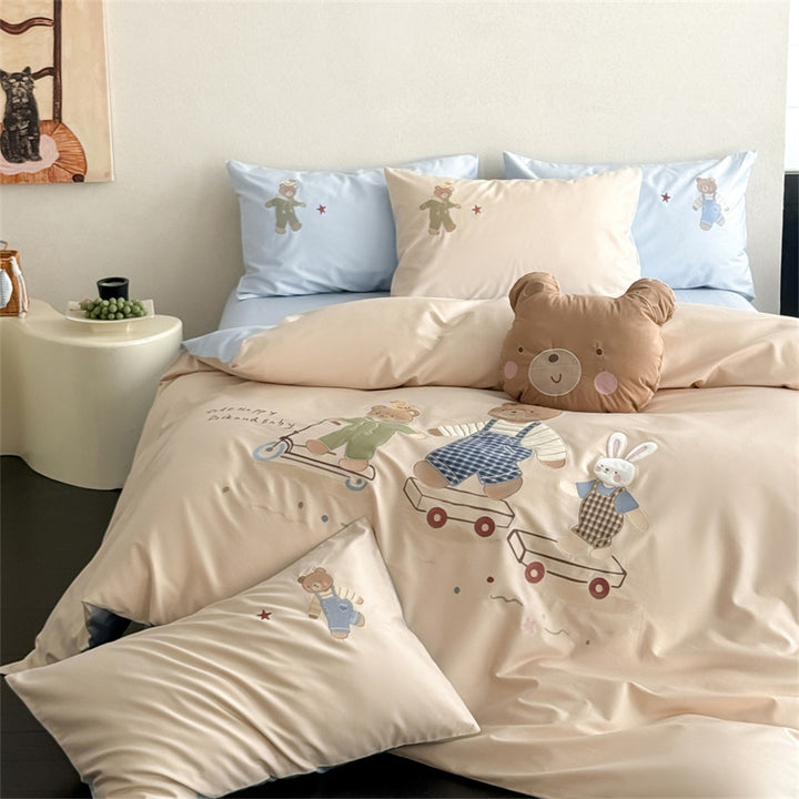 Kinder Cartoon Teddy Bettbezug Bettwäsche Set