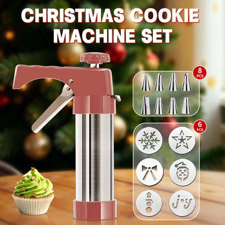 Cookie Press and Decorating Gun with Eight Stainless Nozzles and Six Embossed Discs