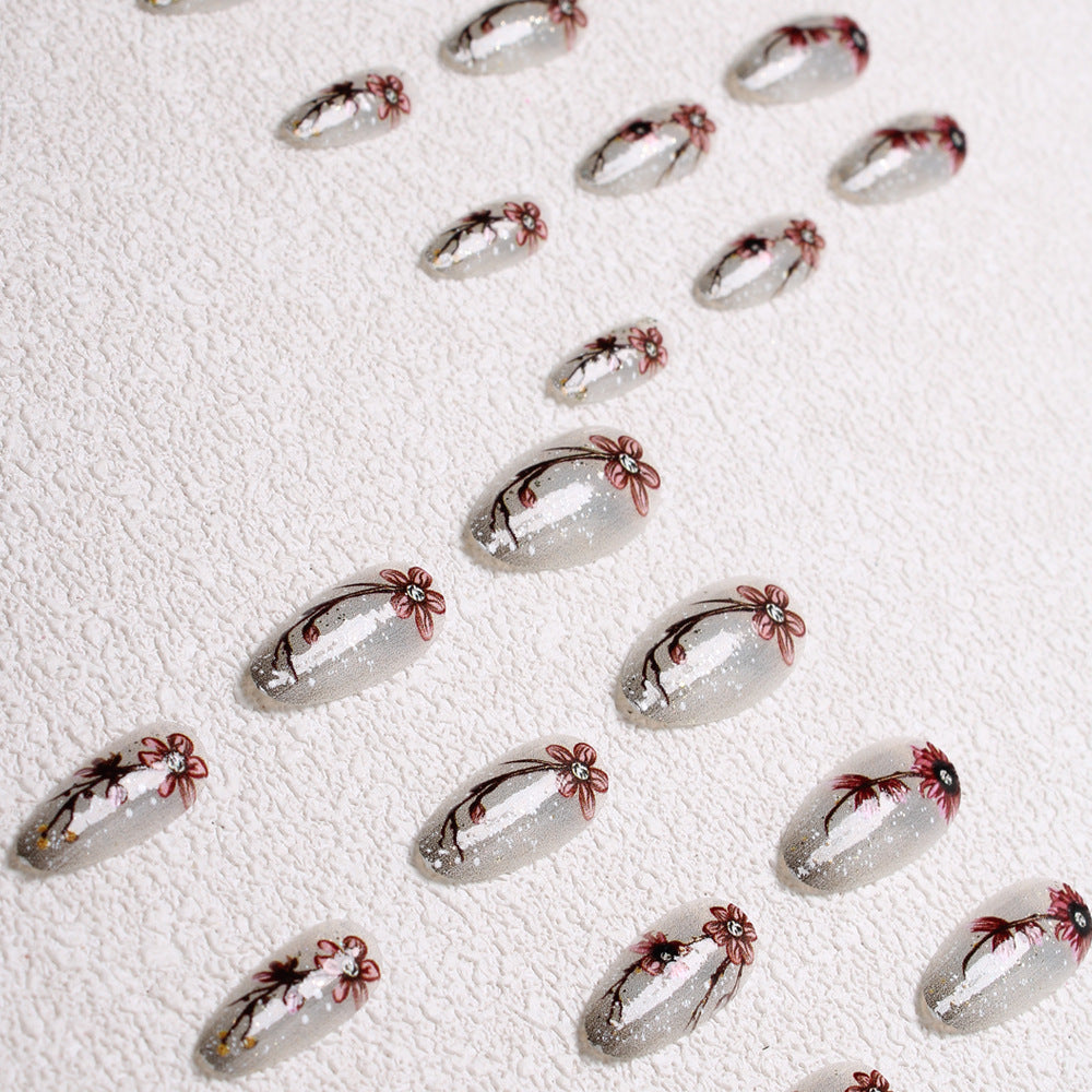 Künstlerisches Floral Press-On-Nagelset Karnz