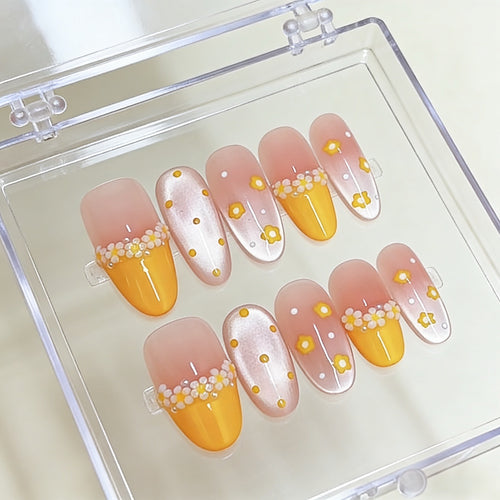 Künstlerisches blumenmusteriertes Press-On-Nagelset Karnz