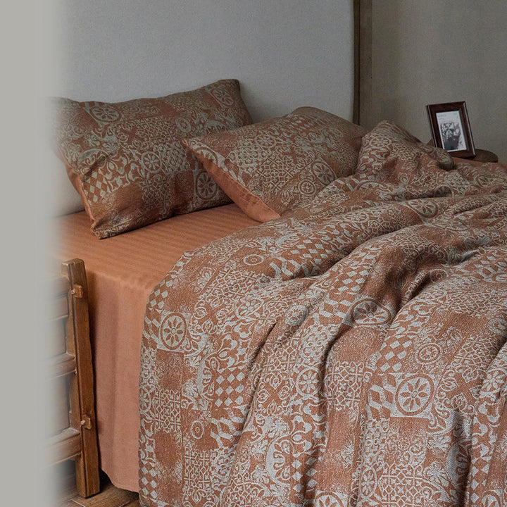 Washed Textured Linen-Blend Duvet Cover Set with Jacquard Motif and Envelope Closure