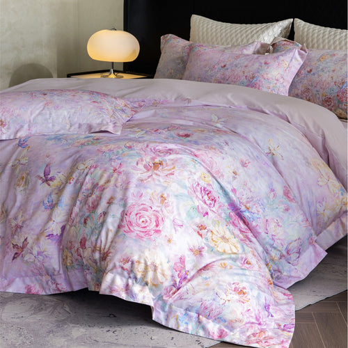 Luxuriöses Floral Baumwollsatin Bettbezug-Set