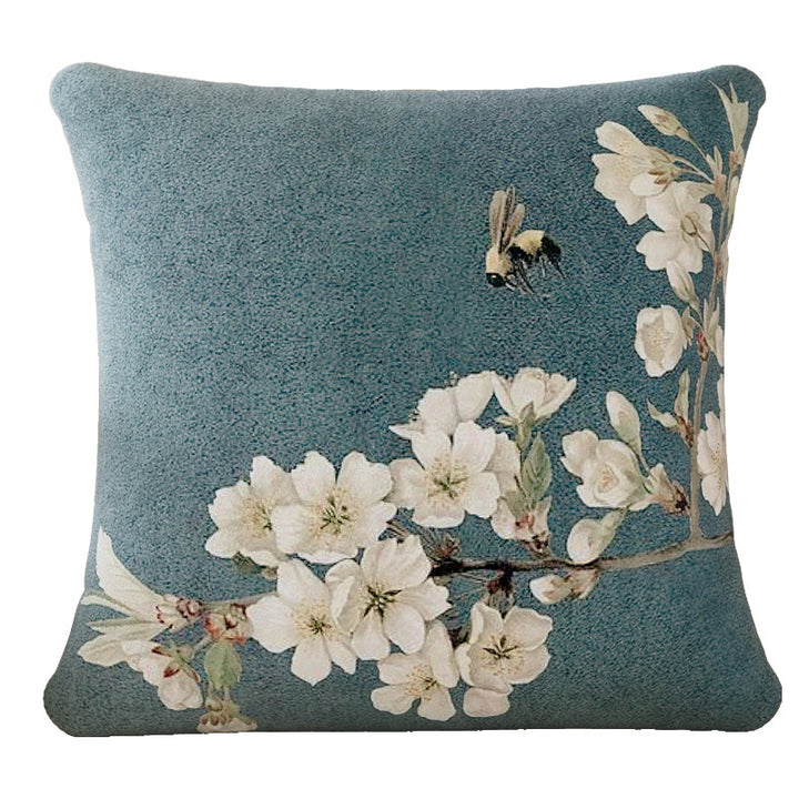 Square Plush Magnolia Botanical Velvet Pillow Cover with Concealed Zipper and Microfiber Backing