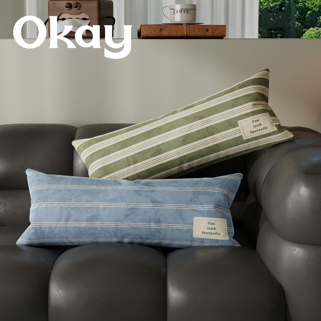 Plush Striped Lumbar Support Throw Pillow with Motivational Patch