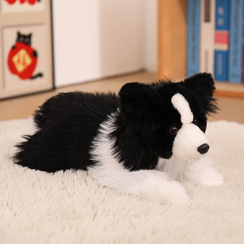 Realistisches Sitzendes Border Collie Plüschspielzeug mit Langem Weichem Fell Karnz