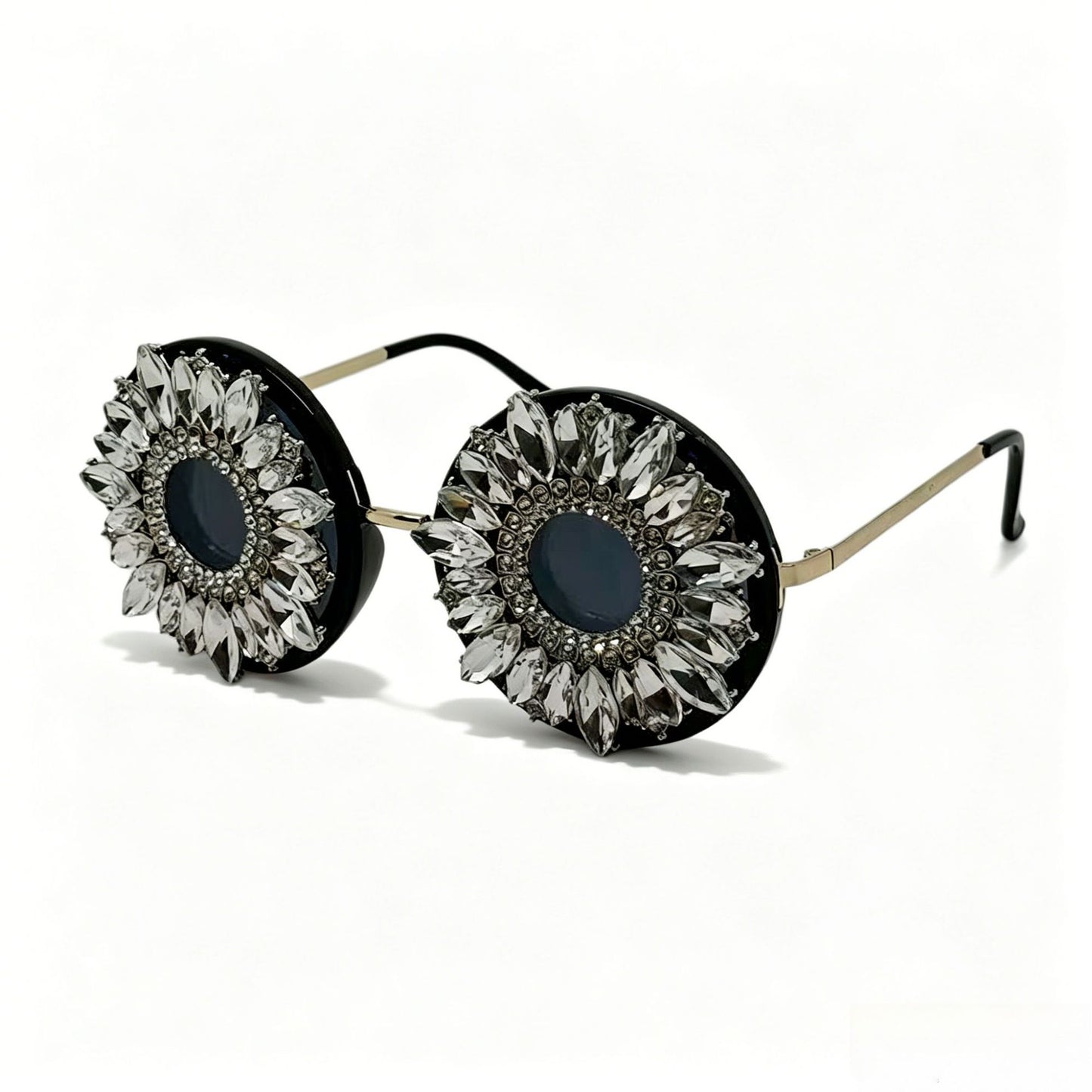 Damen Glamouröse Sonnenbrille mit floralem Kristallrahmen Karnz