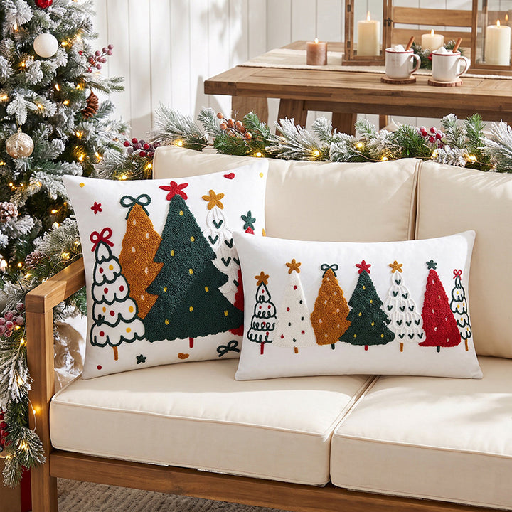 Festliches Besticktes Weihnachts-Wurfkissenbezug mit Tufted Baum Applikation
