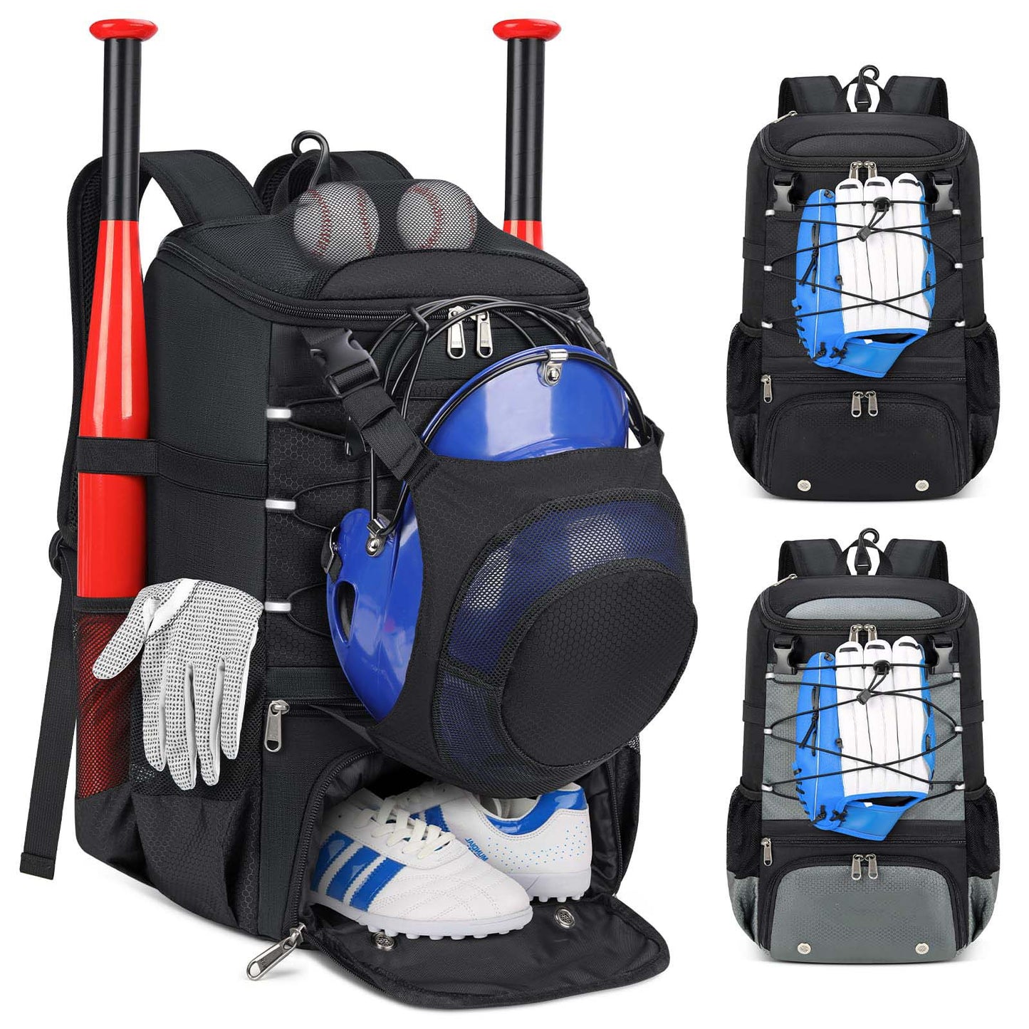 Unisex Sportlicher Baseball-Rucksack mit speziellen Fächern für Equipment Karnz