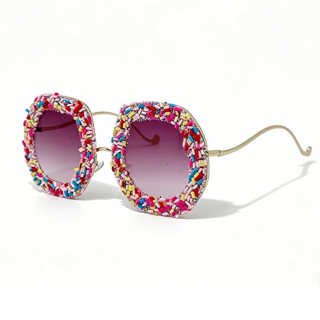 Damen kreative Designer-Sonnenbrille mit buntem Schmuckrahmen Karnz