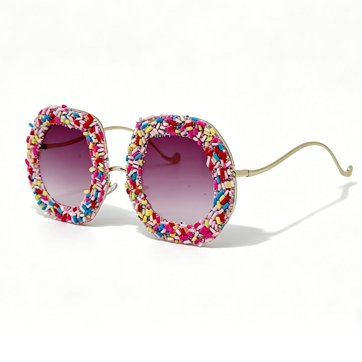 Damen kreative Designer-Sonnenbrille mit buntem Schmuckrahmen Karnz