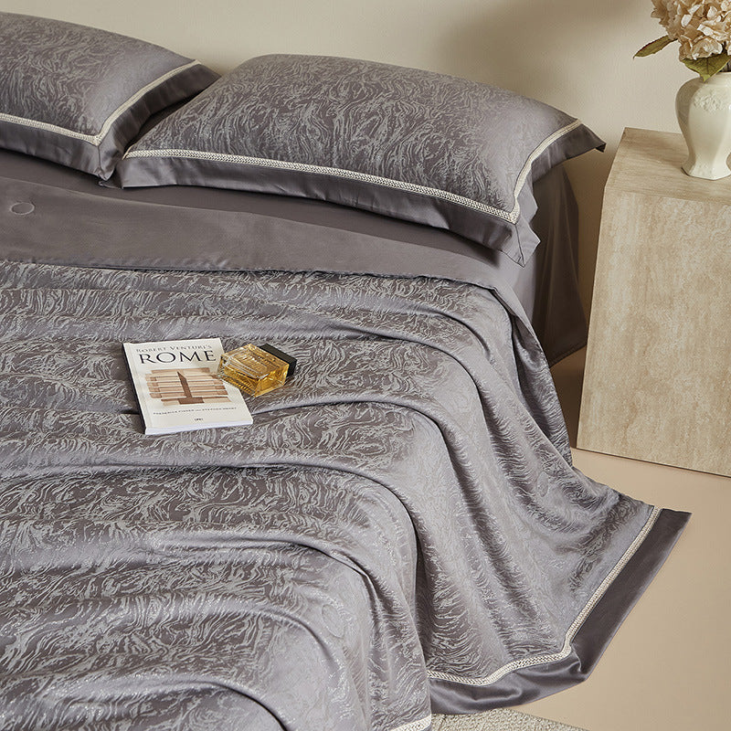 Luxuriöses Jacquard-Bettwäscheset mit Spannbettlaken und dekorativer Ziernaht
