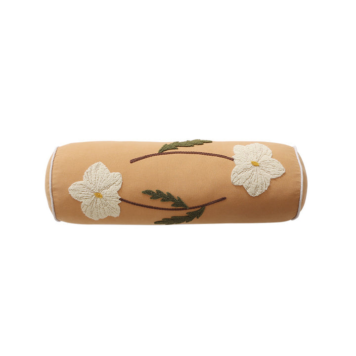 Bolster-Kissen mit handgesticktem Blumenmotiv und dekorativer Paspel