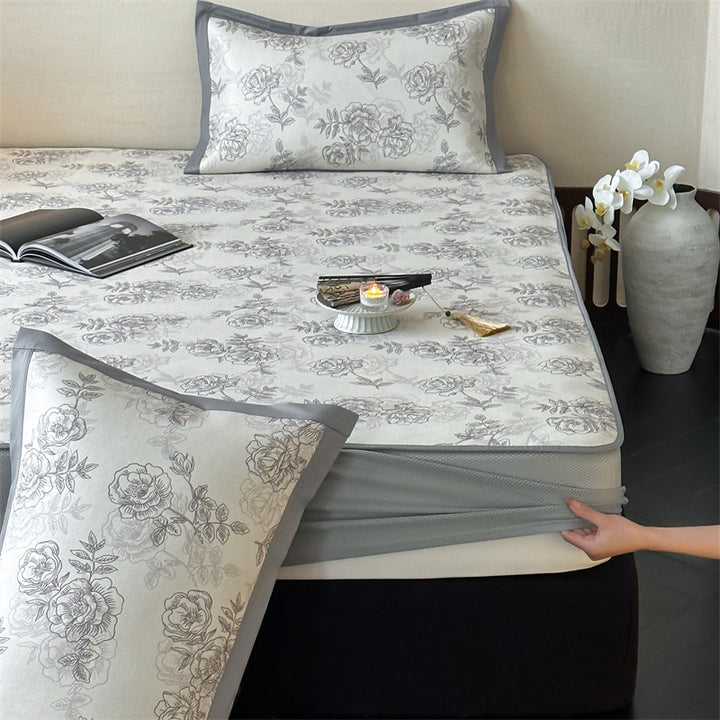 Bettlaken-Set mit floraler Allover-Print und dekorativer Saumblende