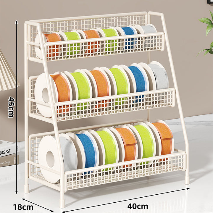 Vierstufiger geneigter Drahtgitter-Roll-Organizer-Ständer für Klebeband, Bänder und Bastelspulen