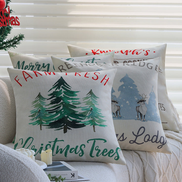 Quadratischer Weihnachts-Kissenbezug mit Rudolph-Druck und Baumwoll-Leinen-Optik Karnz