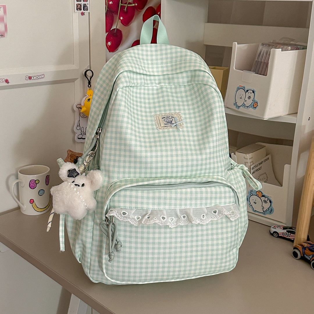 Lässiger Vintage Gingham Print Rucksack Karnz