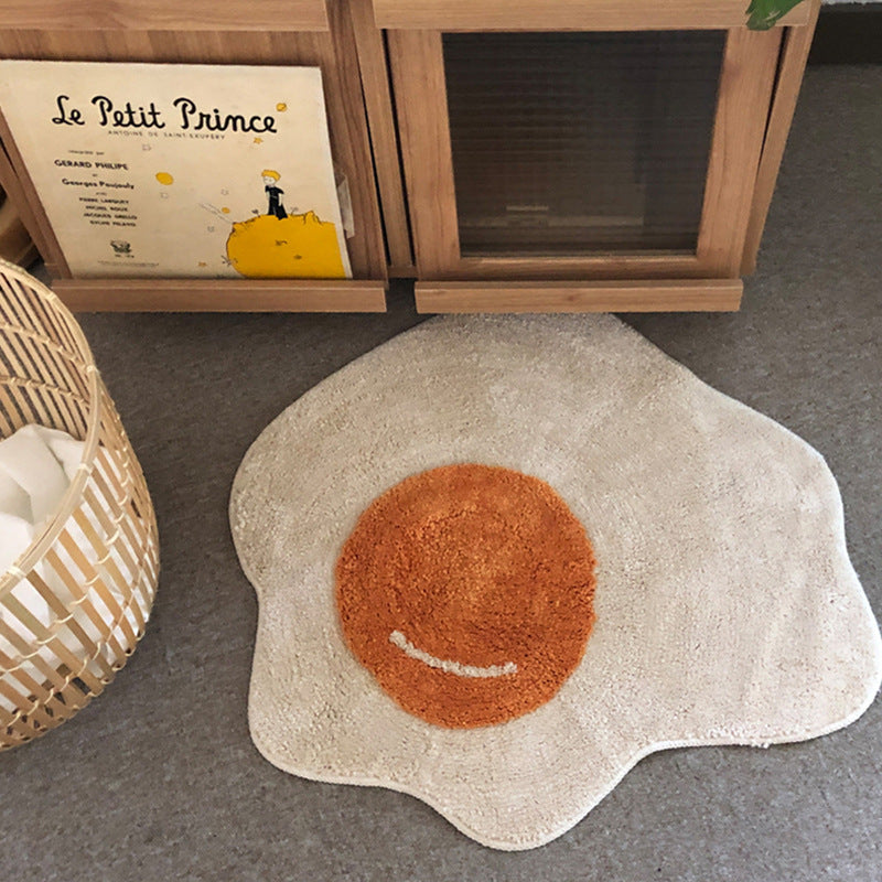 Novelty Fried Egg Shaped Plush Bath and Entry Rug