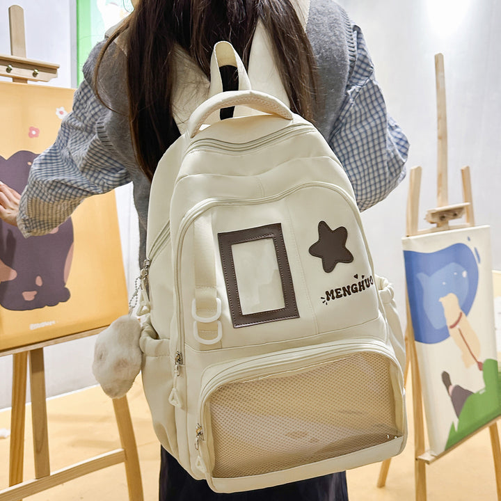Strukturierter Casual-Rucksack mit transparentem Fach Karnz