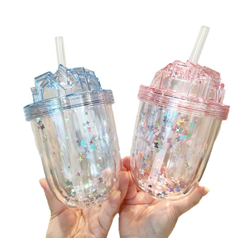 Damen Glitzernde Trinkbecher mit Strohhalm Karnz