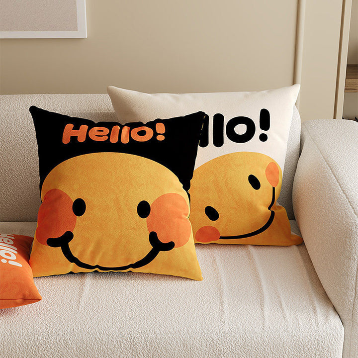 Square Plush Decorative Cushion Pillow with Illustrated House 'Room' Motif