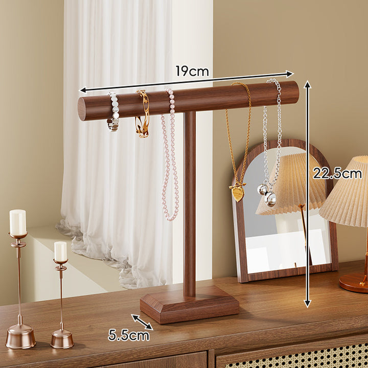 Holzständer für Halsketten und Armbänder mit T-Bar-Organizer und beschwertem Sockel