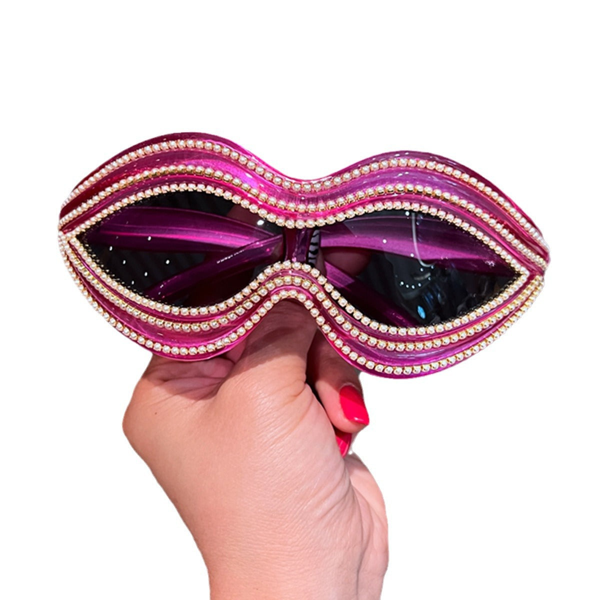 Damen Glamouröse Wellen-Sonnenbrille mit funkelnden Kristall-Applikationen Karnz