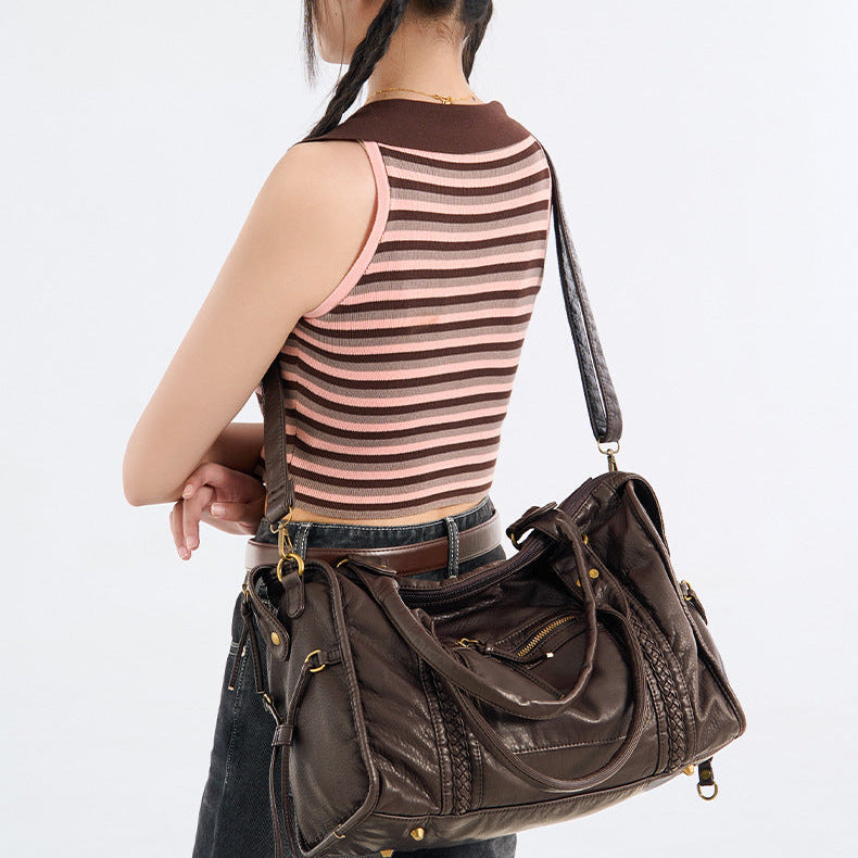 Damen Schultertasche PU-Leder geräumig mit Laptopfach und verstellbarem Schulterriemen | Karnz