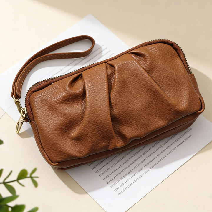 Strukturierte Leder Reißverschluss Clutch Geldbörse Karnz