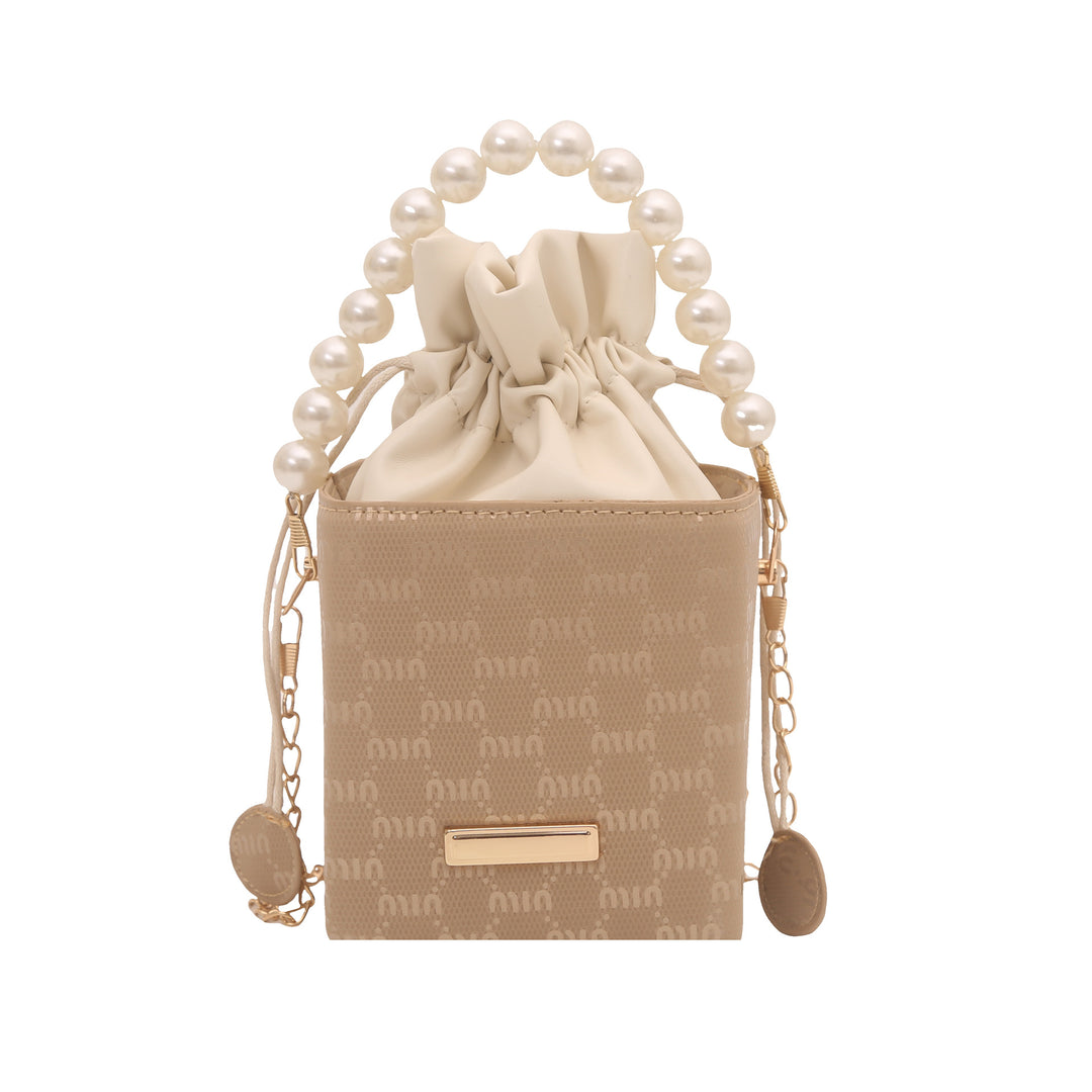 Elegante Mini-Eimer-Tasche mit Perlenhenkel Karnz