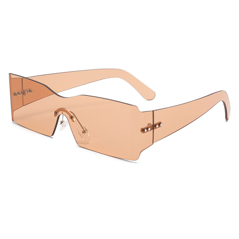 Damen futuristische Mode-Sonnenbrille mit transparentem Gestell Karnz