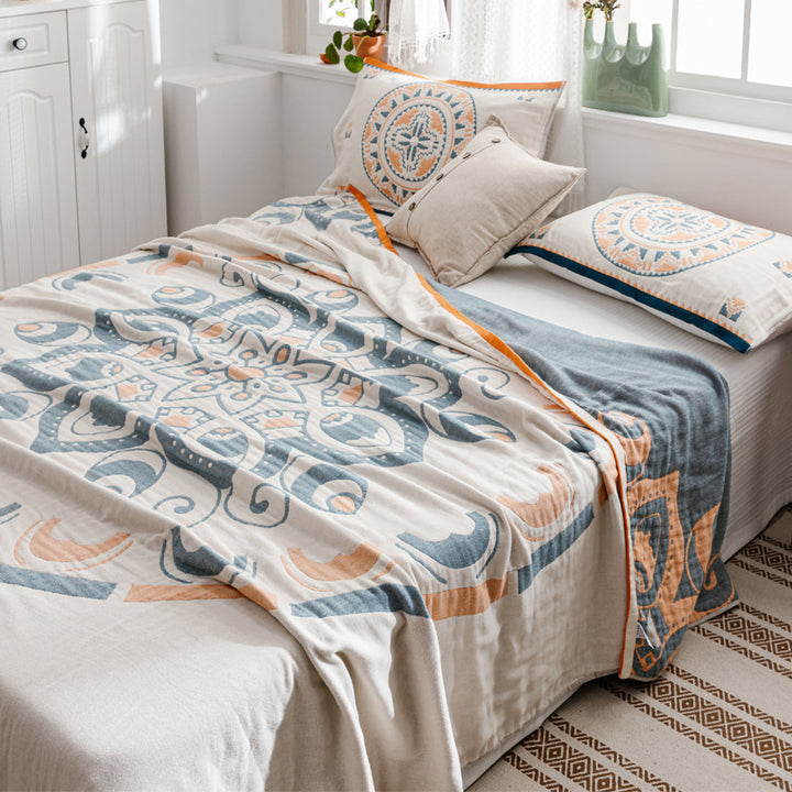 Gemustertes Baumwollmischbettwäsche-Set mit wendbarem leichten Überwurf und Kopfkissenbezügen