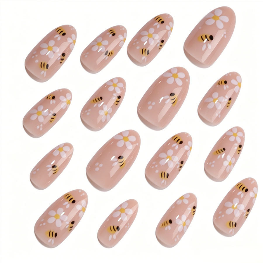 Kunstnagelset mit verspieltem Bienen- und Blumenmotiv Karnz