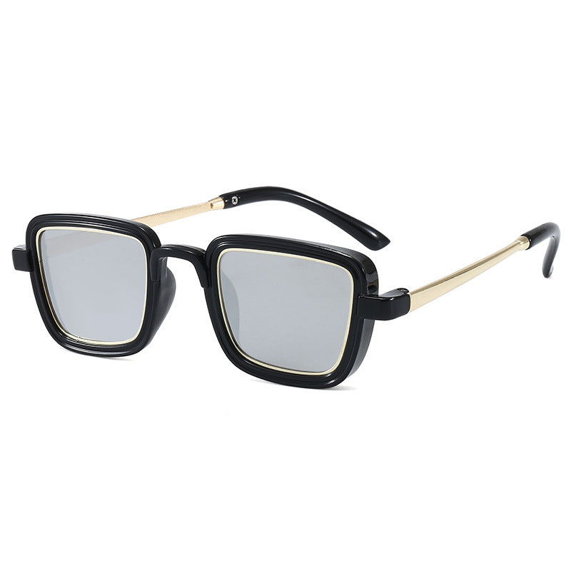 Damen quadratische Sonnenbrille mit transparentem Rahmen und goldenen Akzenten Karnz