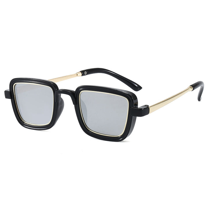 Damen quadratische Sonnenbrille mit transparentem Rahmen und goldenen Akzenten Karnz